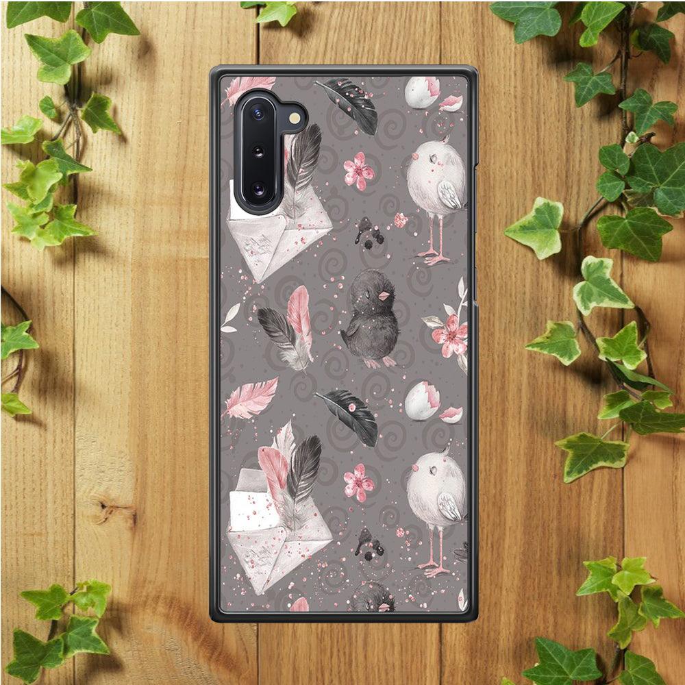 Motif Bird and Letter Grey Samsung Galaxy Note 10 Case-Rubber / White (2D Case)-Xtracase