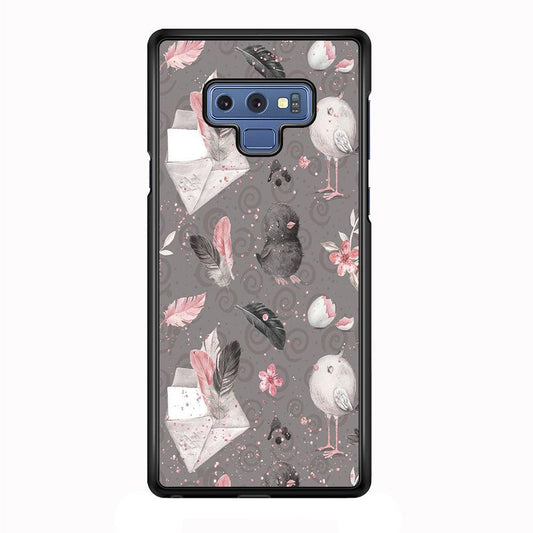 Motif Bird and Letter Grey Samsung Galaxy Note 9 Case-Plastic / Full Wrap (3D Case)-Xtracase