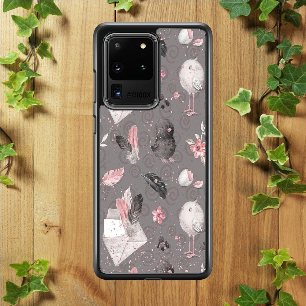 Motif Bird and Letter Grey Samsung Galaxy S20 Ultra Case-Plastic / Full Wrap (3D Case)-Xtracase