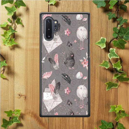 Motif Bird and Letter Grey Samsung Galaxy Note 10 Plus Case-Rubber / White (2D Case)-Xtracase