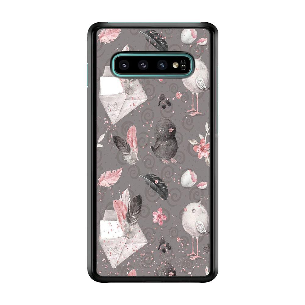 Motif Bird and Letter Grey Samsung Galaxy S10 Case-Plastic / Full Wrap (3D Case)-Xtracase