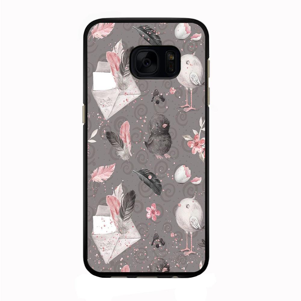 Motif Bird and Letter Grey Samsung Galaxy S7 Edge Case