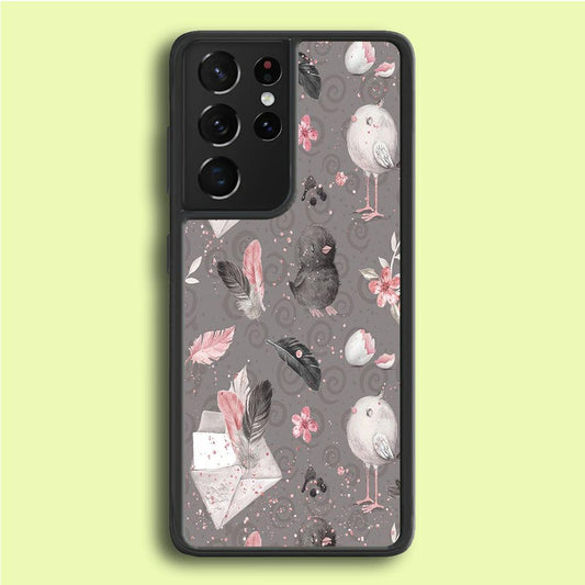 Motif Bird and Letter Grey Samsung Galaxy S21 Ultra Case-Plastic / Full Wrap (3D Case)-Xtracase