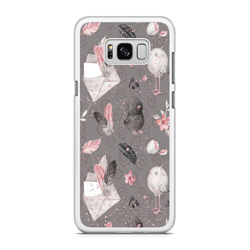 Motif Bird and Letter Grey Samsung Galaxy S8 Plus Case-Rubber / White (2D Case)-Xtracase