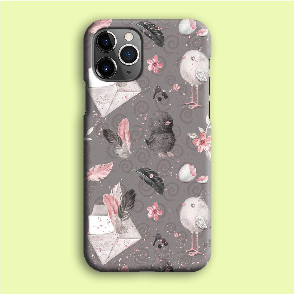 Motif Bird and Letter Grey iPhone 12 Pro Case-Plastic / Full Wrap (3D Case)-Xtracase
