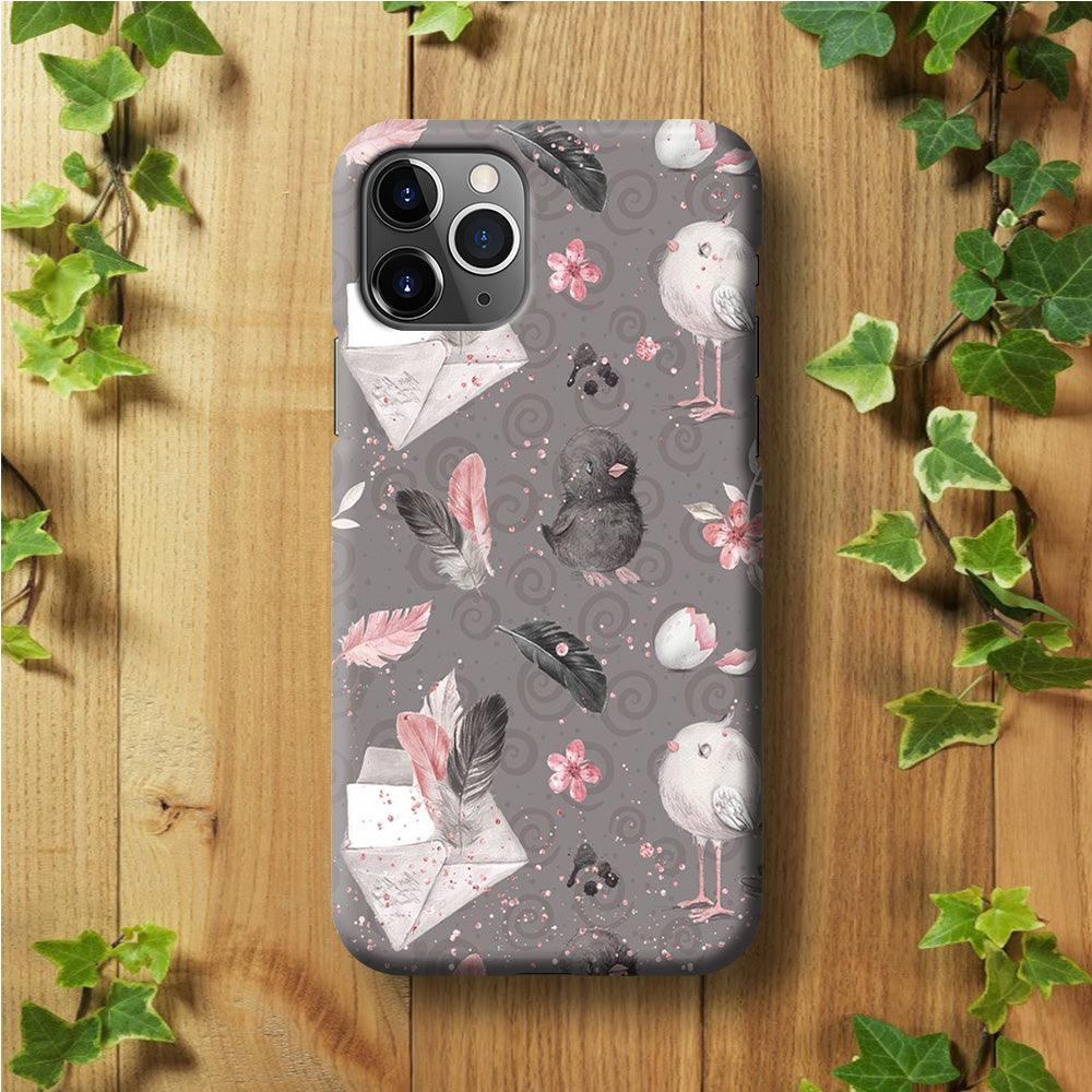 Motif Bird and Letter Grey iPhone 11 Pro Max Case-Plastic / Full Wrap (3D Case)-Xtracase