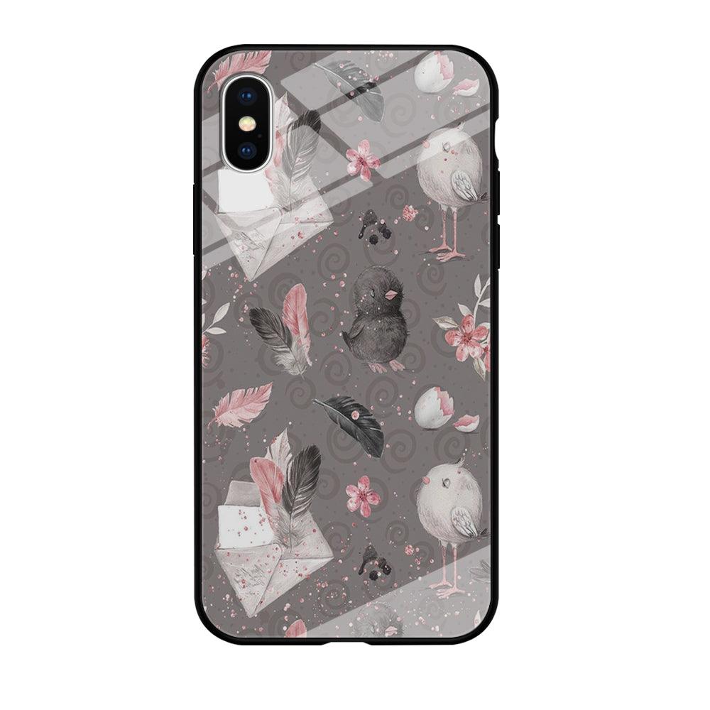 Motif Bird and Letter Grey iPhone Xs Max Case-Tempered Glass Case-Xtracase
