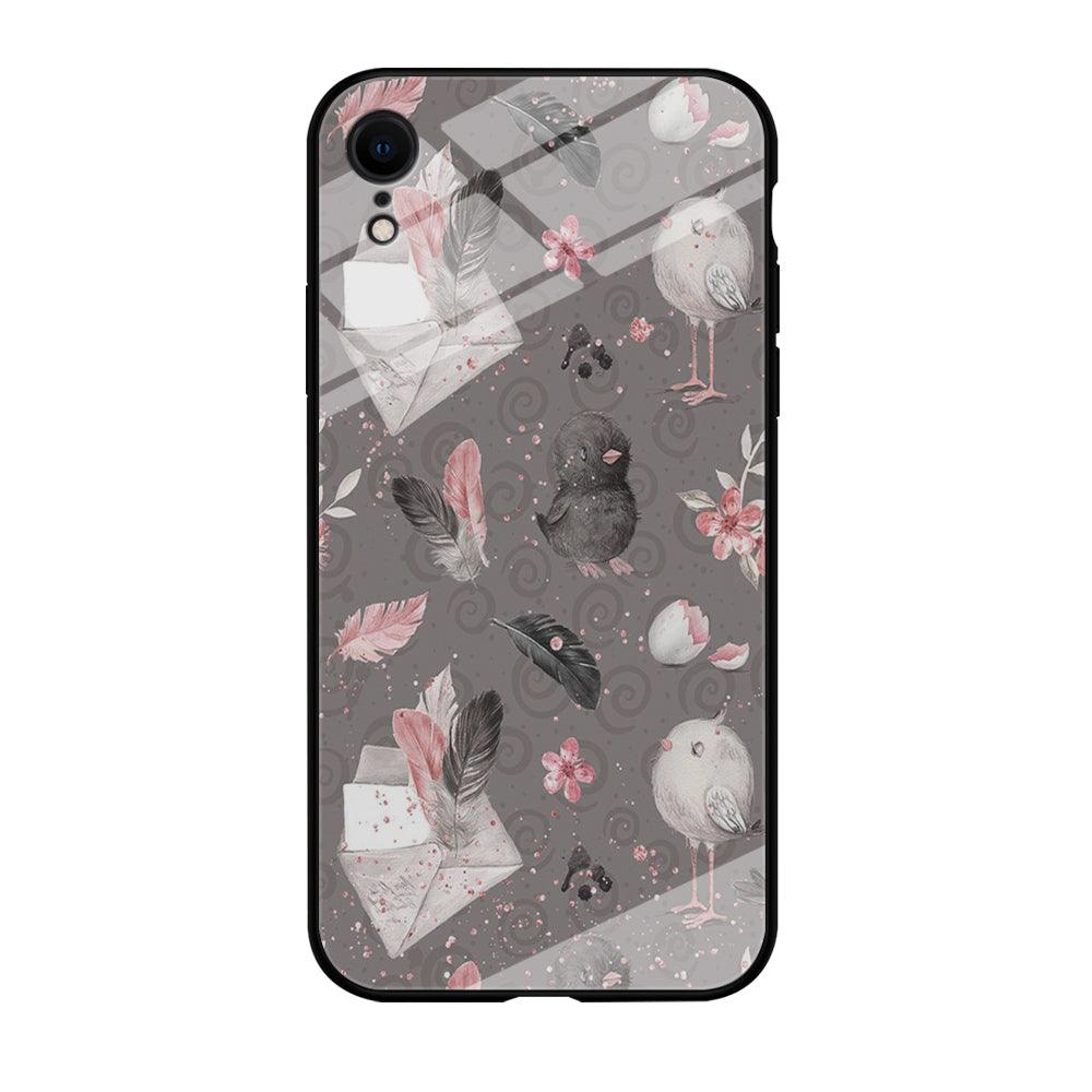 Motif Bird and Letter Grey iPhone XR Case-Tempered Glass Case-Xtracase