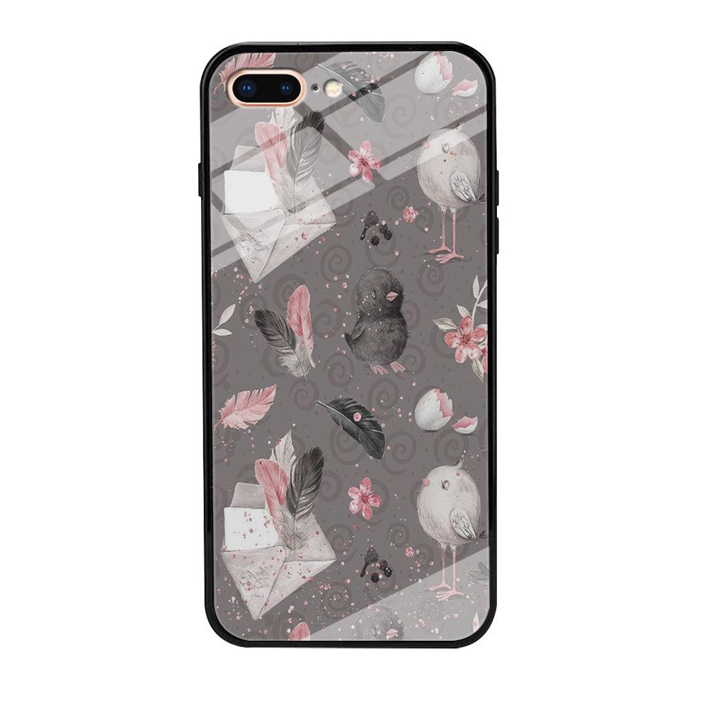 Motif Bird and Letter Grey iPhone 8 Plus Case-Tempered Glass Case-Xtracase