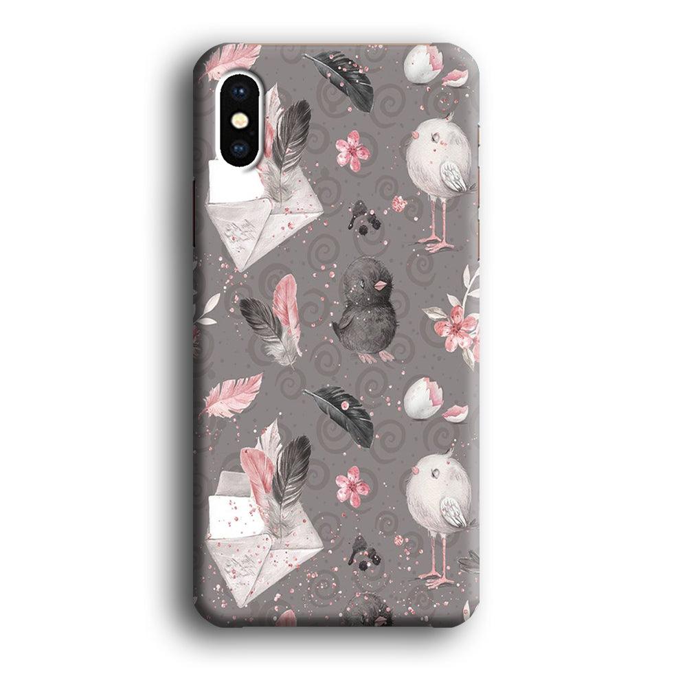 Motif Bird and Letter Grey iPhone Xs Max Case-Plastic / Full Wrap (3D Case)-Xtracase