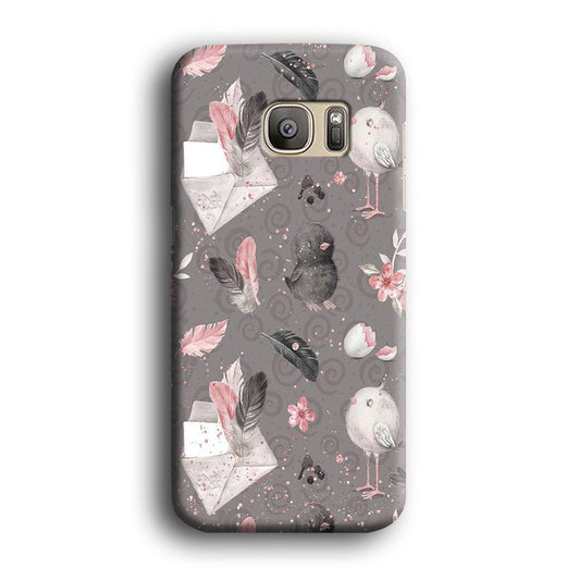 Motif Bird and Letter Grey Samsung Galaxy S7 Edge Case-Plastic / Full Wrap (3D Case)-Xtracase