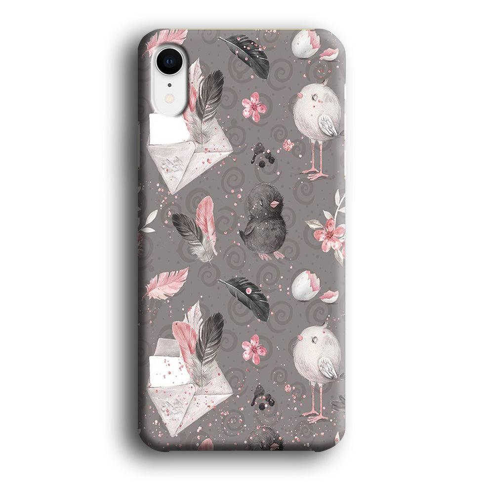 Motif Bird and Letter Grey iPhone XR Case-Plastic / Full Wrap (3D Case)-Xtracase