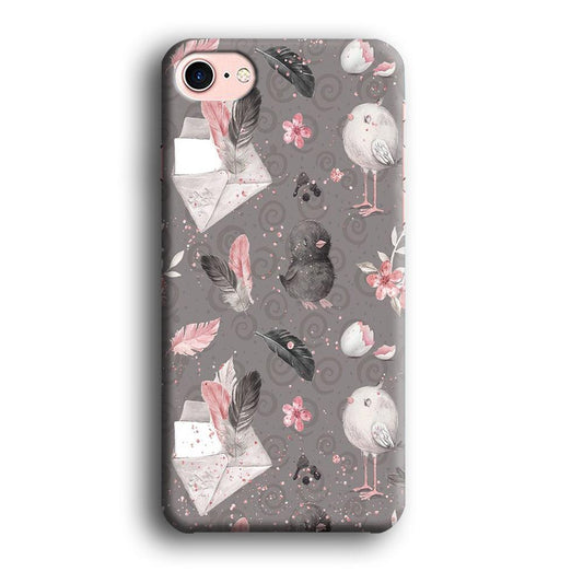 Motif Bird and Letter Grey iPhone 8 Case-Plastic / Full Wrap (3D Case)-Xtracase