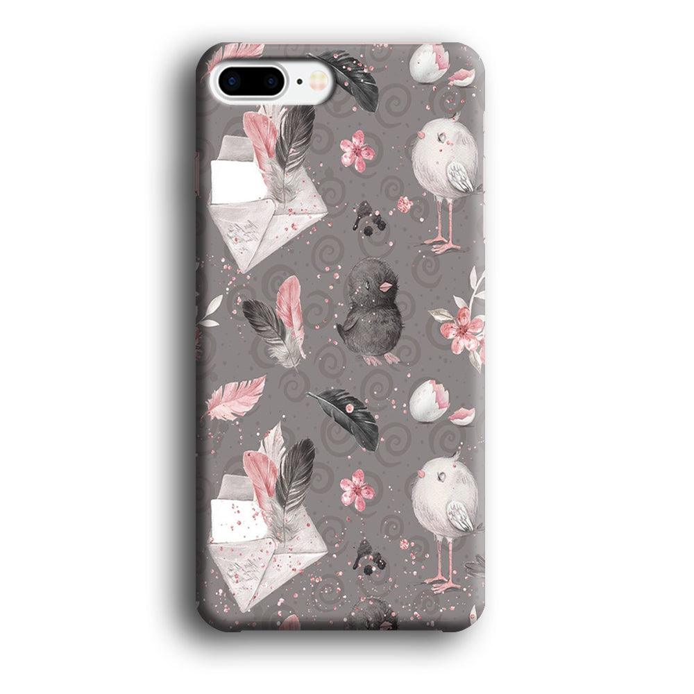 Motif Bird and Letter Grey iPhone 8 Plus Case-Plastic / Full Wrap (3D Case)-Xtracase