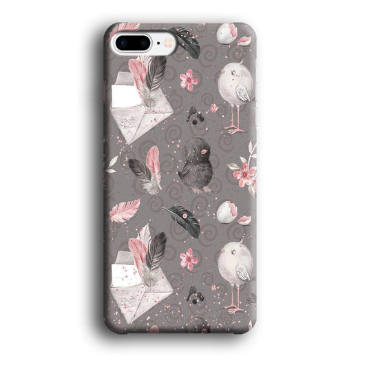 Motif Bird and Letter Grey iPhone 7 Plus Case-Plastic / Full Wrap (3D Case)-Xtracase
