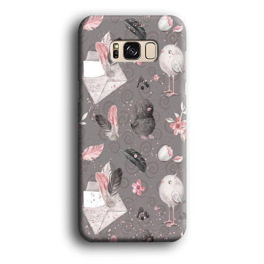 Motif Bird and Letter Grey Samsung Galaxy S8 Case-Plastic / Full Wrap (3D Case)-Xtracase