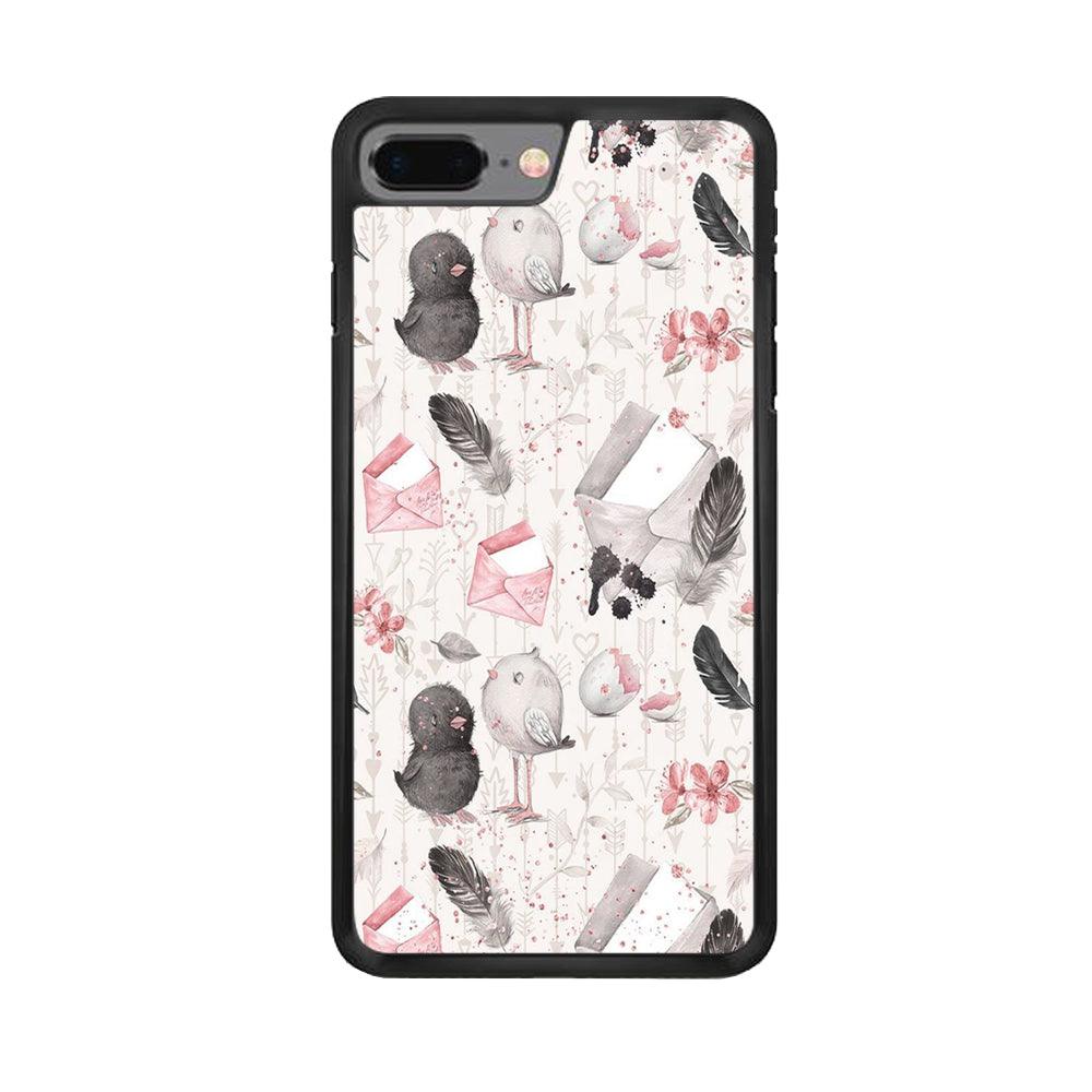 Motif Bird and Letter White iPhone 7 Plus Case-Rubber / Black (2D Case)-Xtracase