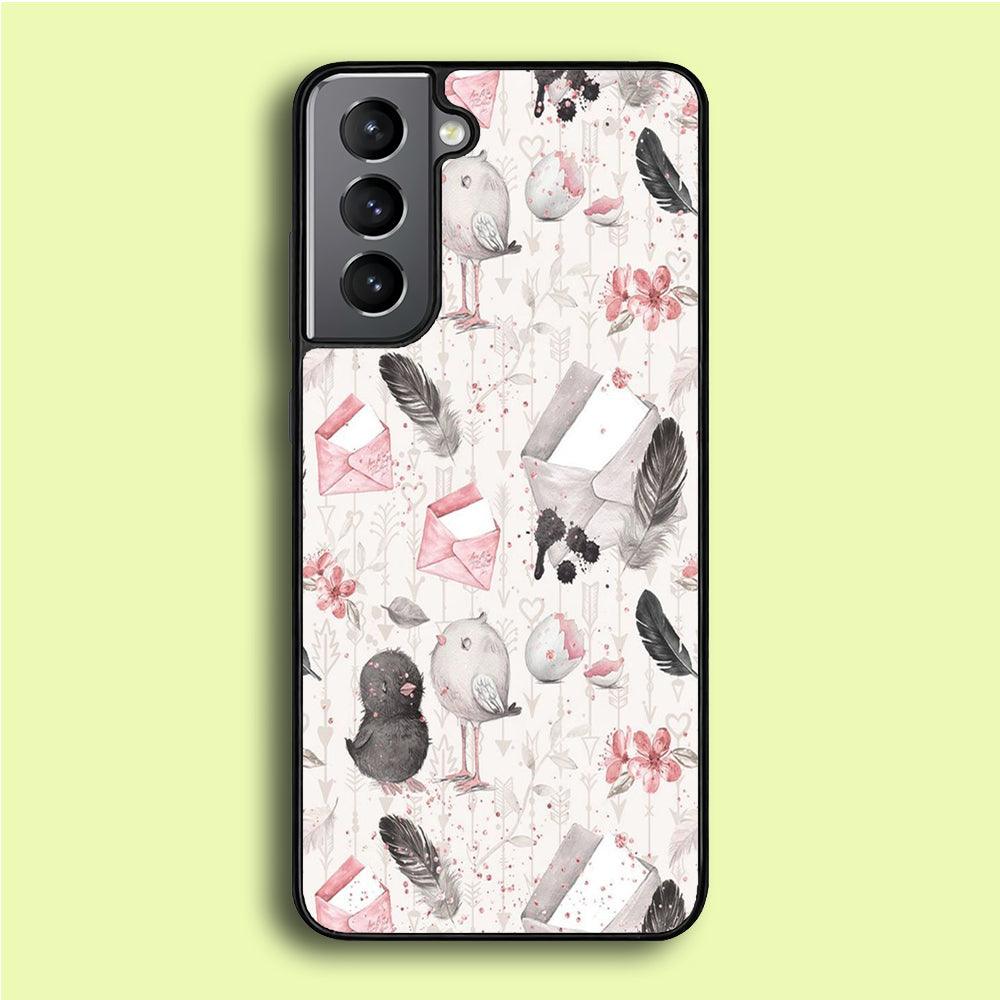 Motif Bird and Letter White Samsung Galaxy A16 Case-Rubber / White (2D Case)-Xtracase
