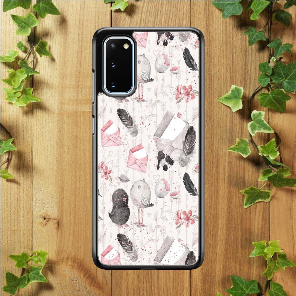 Motif Bird and Letter White Samsung Galaxy S20 Case-Plastic / Full Wrap (3D Case)-Xtracase