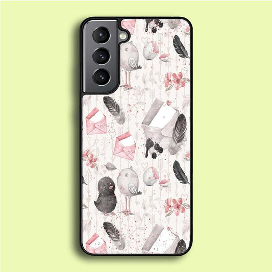 Motif Bird and Letter White Samsung Galaxy S21 Plus Case-Rubber / White (2D Case)-Xtracase