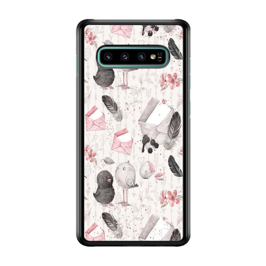 Motif Bird and Letter White Samsung Galaxy S10 Plus Case-Plastic / Full Wrap (3D Case)-Xtracase