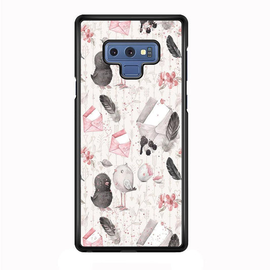 Motif Bird and Letter White Samsung Galaxy Note 9 Case-Plastic / Full Wrap (3D Case)-Xtracase