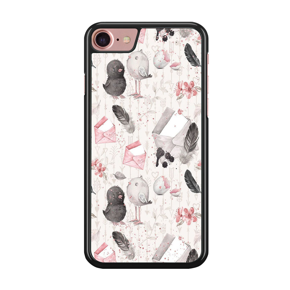 Motif Bird and Letter White iPhone 7 Case