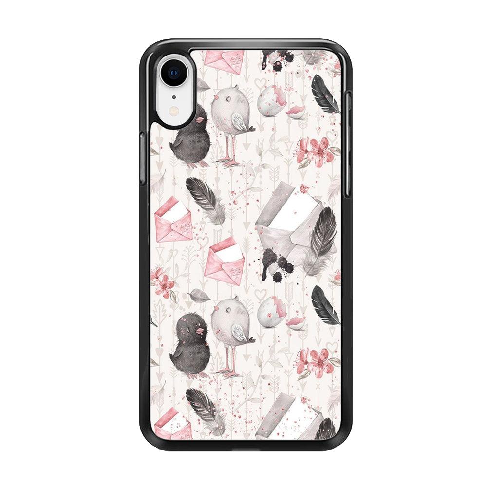 Motif Bird and Letter White iPhone XR Case-Rubber / Black (2D Case)-Xtracase