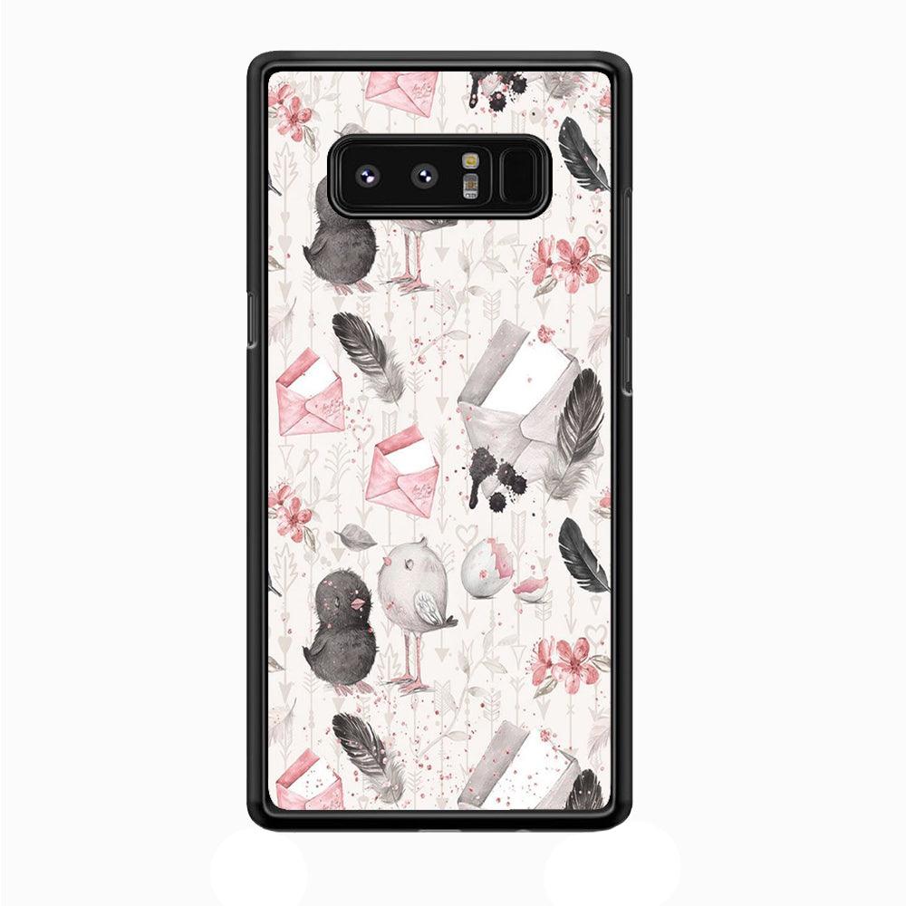Motif Bird and Letter White Samsung Galaxy Note 8 Case-Plastic / Full Wrap (3D Case)-Xtracase