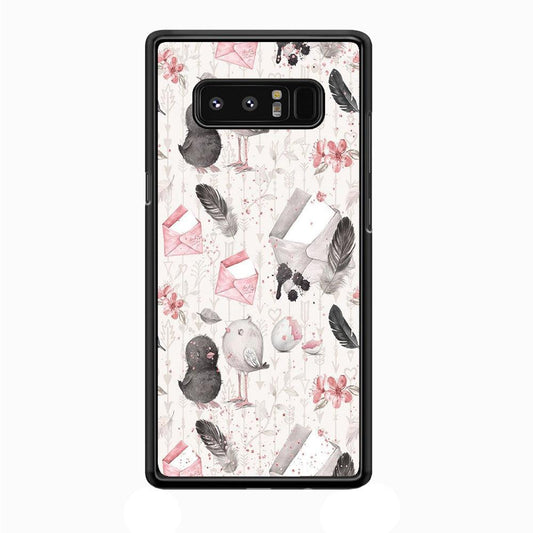 Motif Bird and Letter White Samsung Galaxy Note 8 Case-Plastic / Full Wrap (3D Case)-Xtracase
