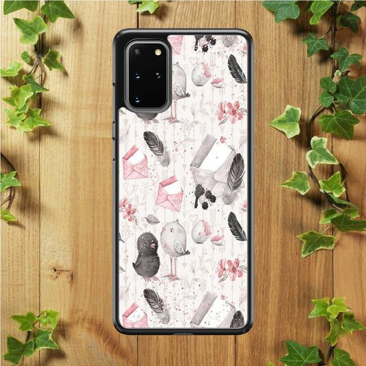 Motif Bird and Letter White Samsung Galaxy S20 Plus Case-Plastic / Full Wrap (3D Case)-Xtracase