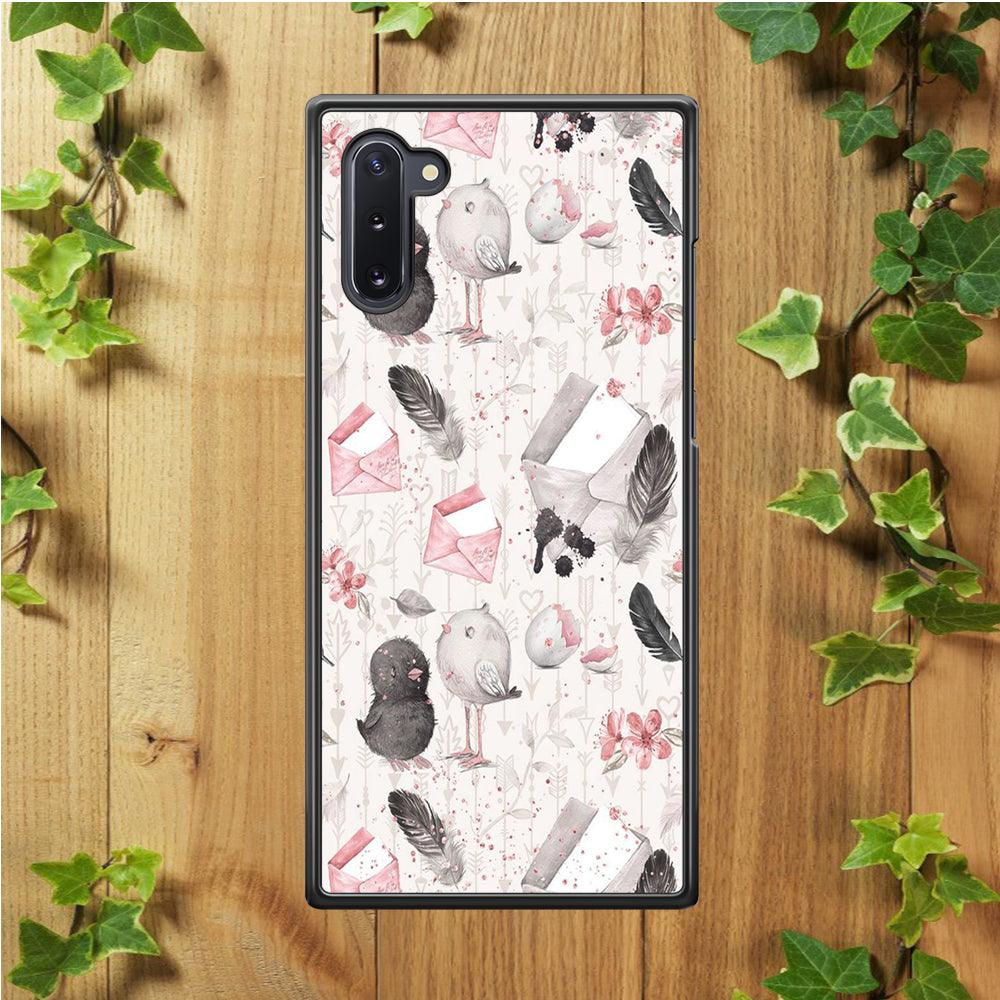 Motif Bird and Letter White Samsung Galaxy Note 10 Case-Plastic / Full Wrap (3D Case)-Xtracase