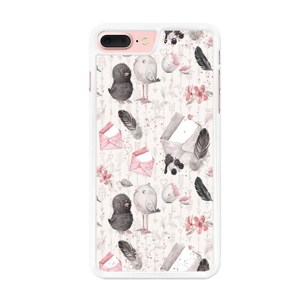 Motif Bird and Letter White iPhone 7 Plus Case-Rubber / White (2D Case)-Xtracase