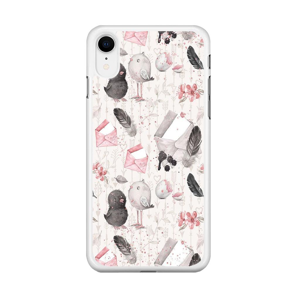 Motif Bird and Letter White iPhone XR Case-Rubber / White (2D Case)-Xtracase
