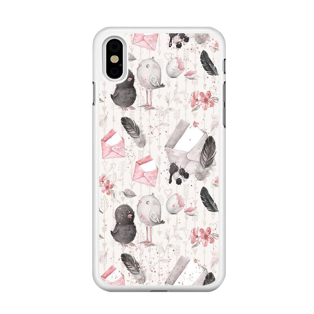 Motif Bird and Letter White iPhone X Case-Rubber / White (2D Case)-Xtracase