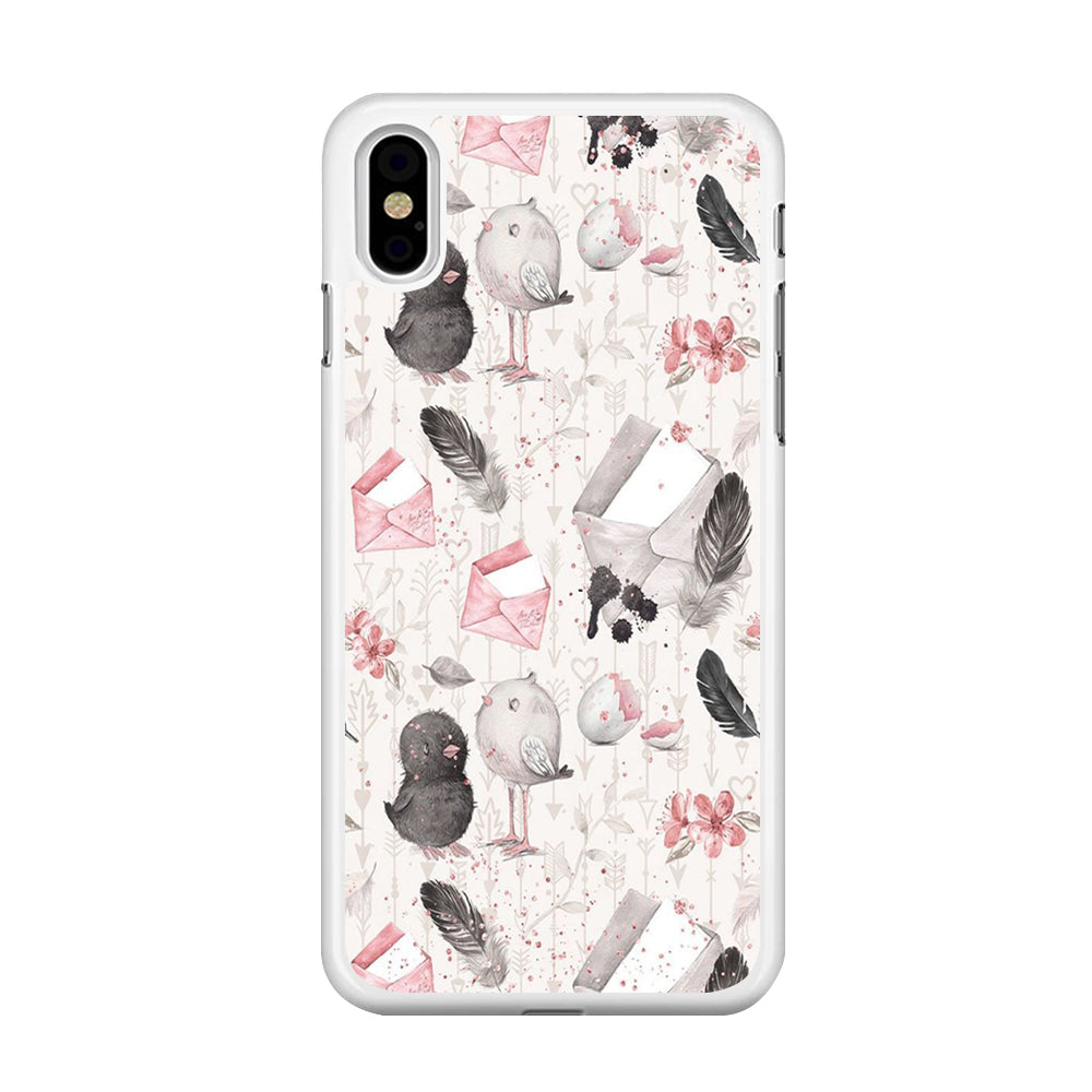 Motif Bird and Letter White iPhone Xs Case
