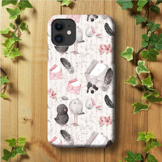Motif Bird and Letter White iPhone 11 Case-Plastic / Full Wrap (3D Case)-Xtracase