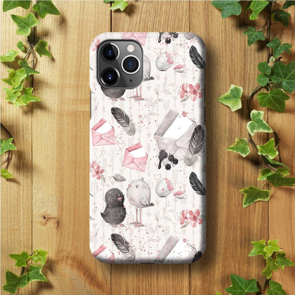Motif Bird and Letter White iPhone 11 Pro Max Case-Plastic / Full Wrap (3D Case)-Xtracase