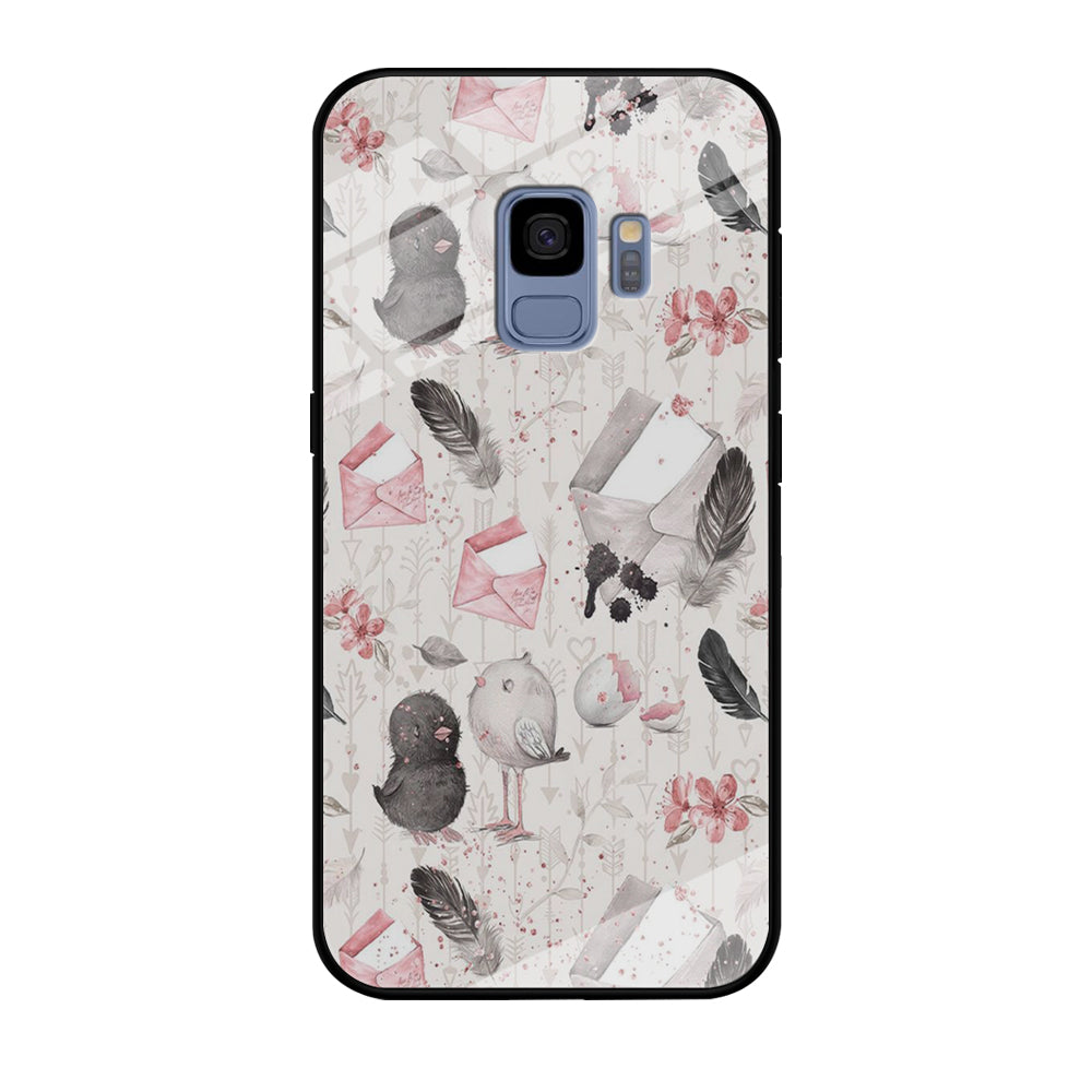 Motif Bird and Letter White Samsung Galaxy S9 Case