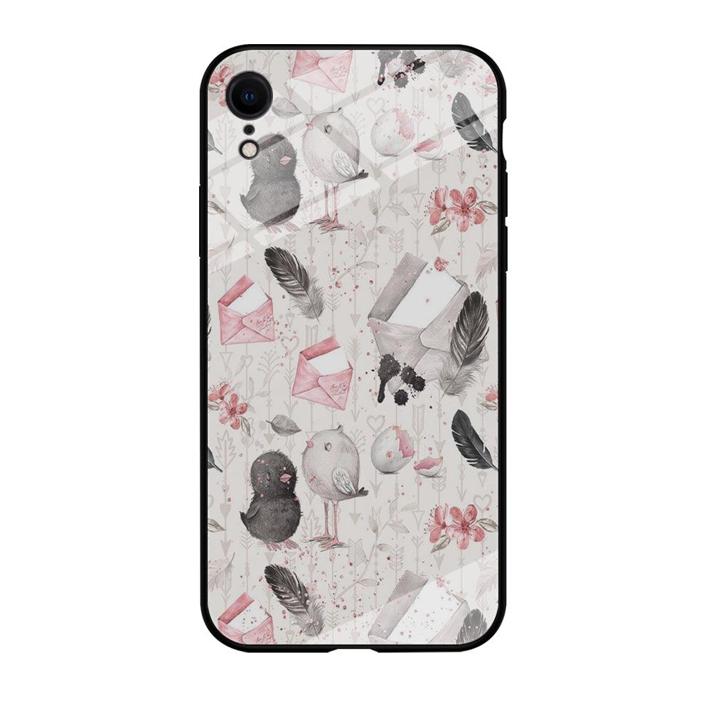 Motif Bird and Letter White iPhone XR Case-Tempered Glass Case-Xtracase