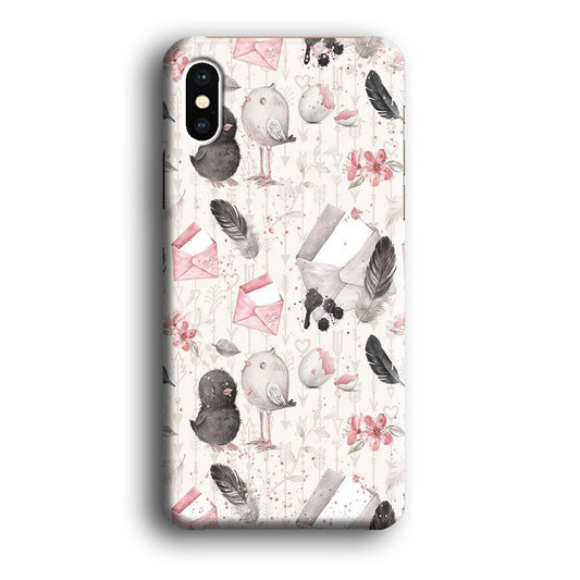 Motif Bird and Letter White iPhone X Case-Plastic / Full Wrap (3D Case)-Xtracase