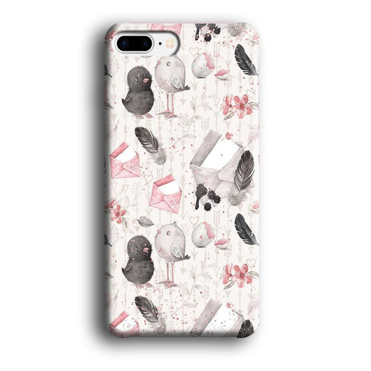 Motif Bird and Letter White iPhone 8 Plus Case-Plastic / Full Wrap (3D Case)-Xtracase