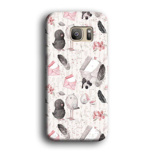 Motif Bird and Letter White Samsung Galaxy S7 Edge Case-Plastic / Full Wrap (3D Case)-Xtracase