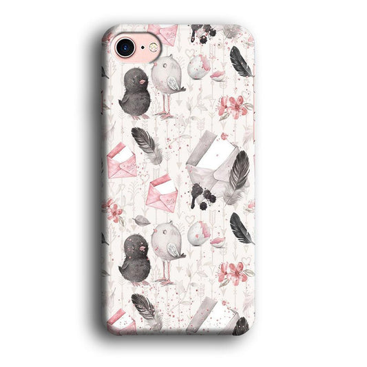Motif Bird and Letter White iPhone 8 Case-Plastic / Full Wrap (3D Case)-Xtracase