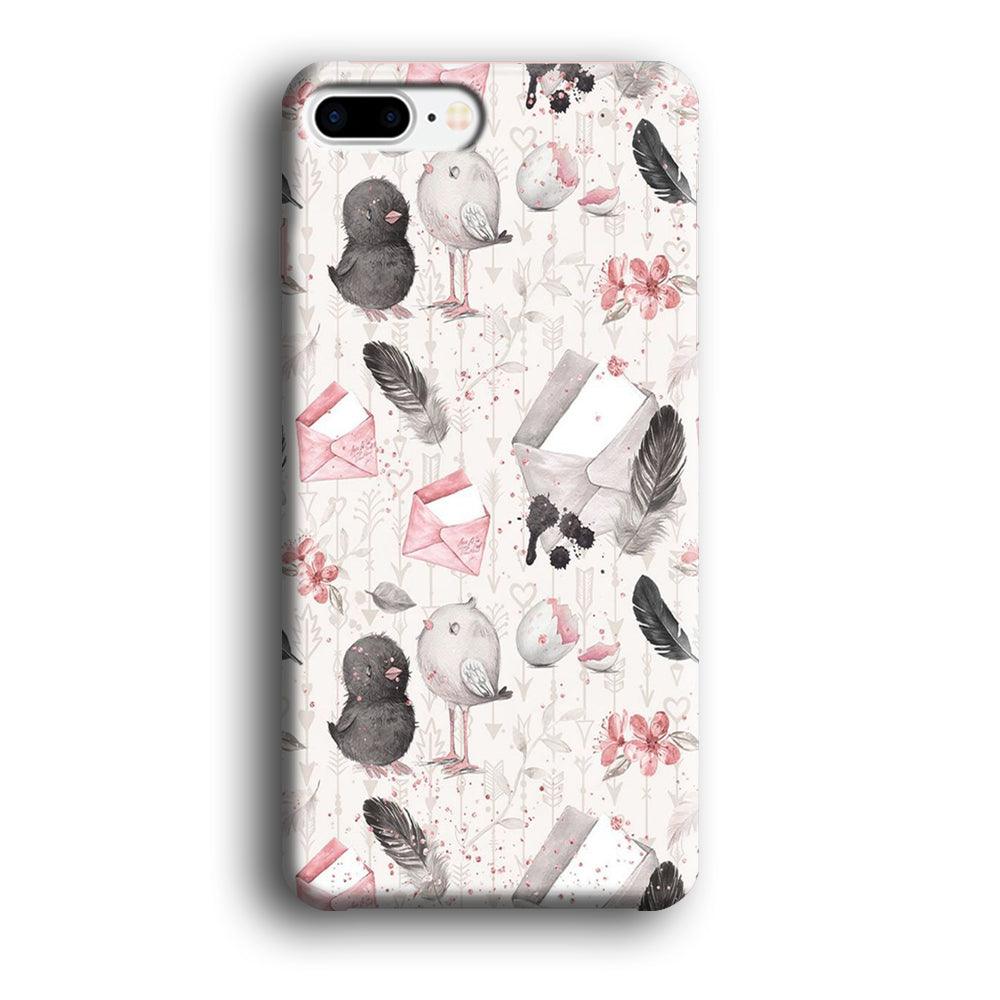 Motif Bird and Letter White iPhone 7 Plus Case-Plastic / Full Wrap (3D Case)-Xtracase