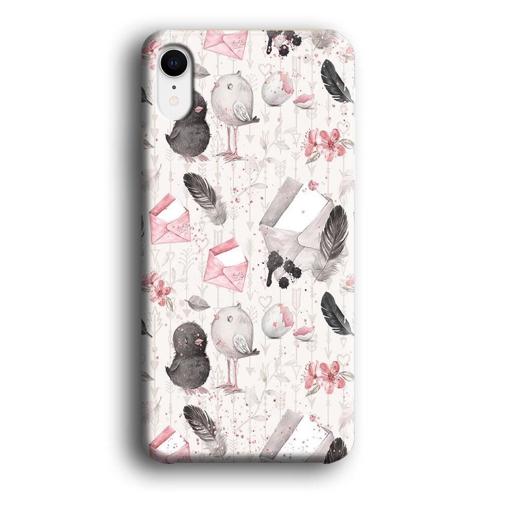 Motif Bird and Letter White iPhone XR Case-Plastic / Full Wrap (3D Case)-Xtracase