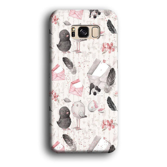 Motif Bird and Letter White Samsung Galaxy S8 Case-Plastic / Full Wrap (3D Case)-Xtracase