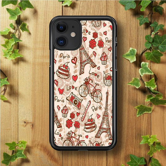 Motif Paris Love iPhone 11 Case-Rubber / Black (2D Case)-Xtracase