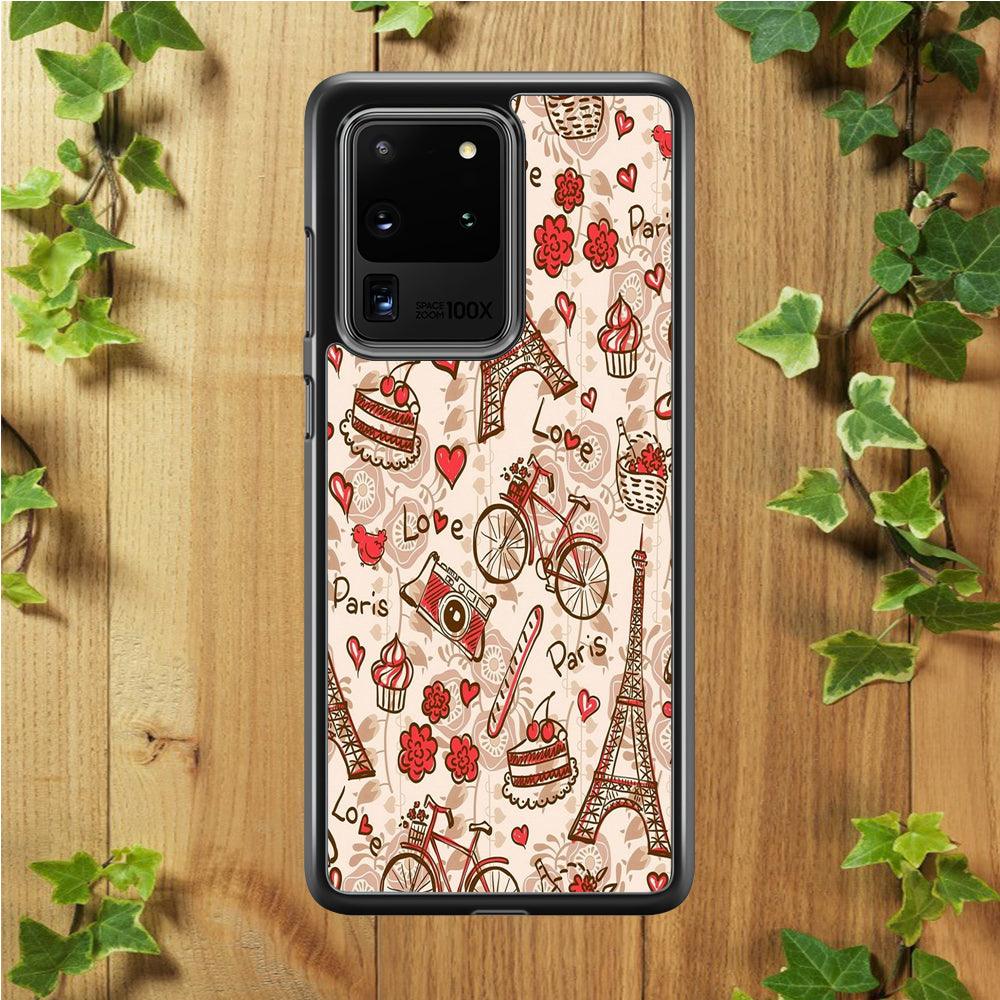 Motif Paris Love Samsung Galaxy S20 Ultra Case-Rubber / Black (2D Case)-Xtracase