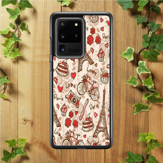 Motif Paris Love Samsung Galaxy S20 Ultra Case-Rubber / Black (2D Case)-Xtracase